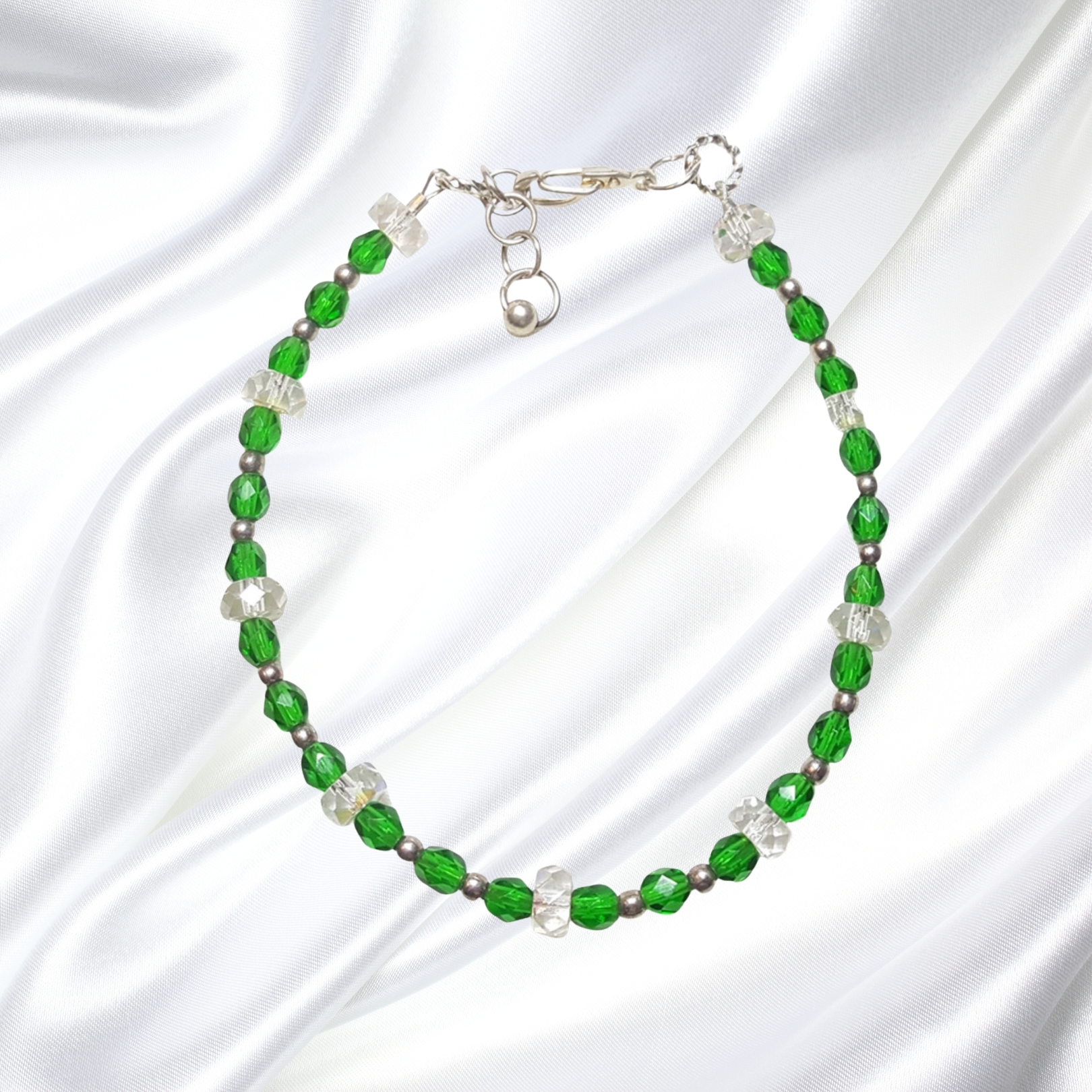 Emerald Green Crystals Single Strand Statement Necklace Bracelet Earrings Set