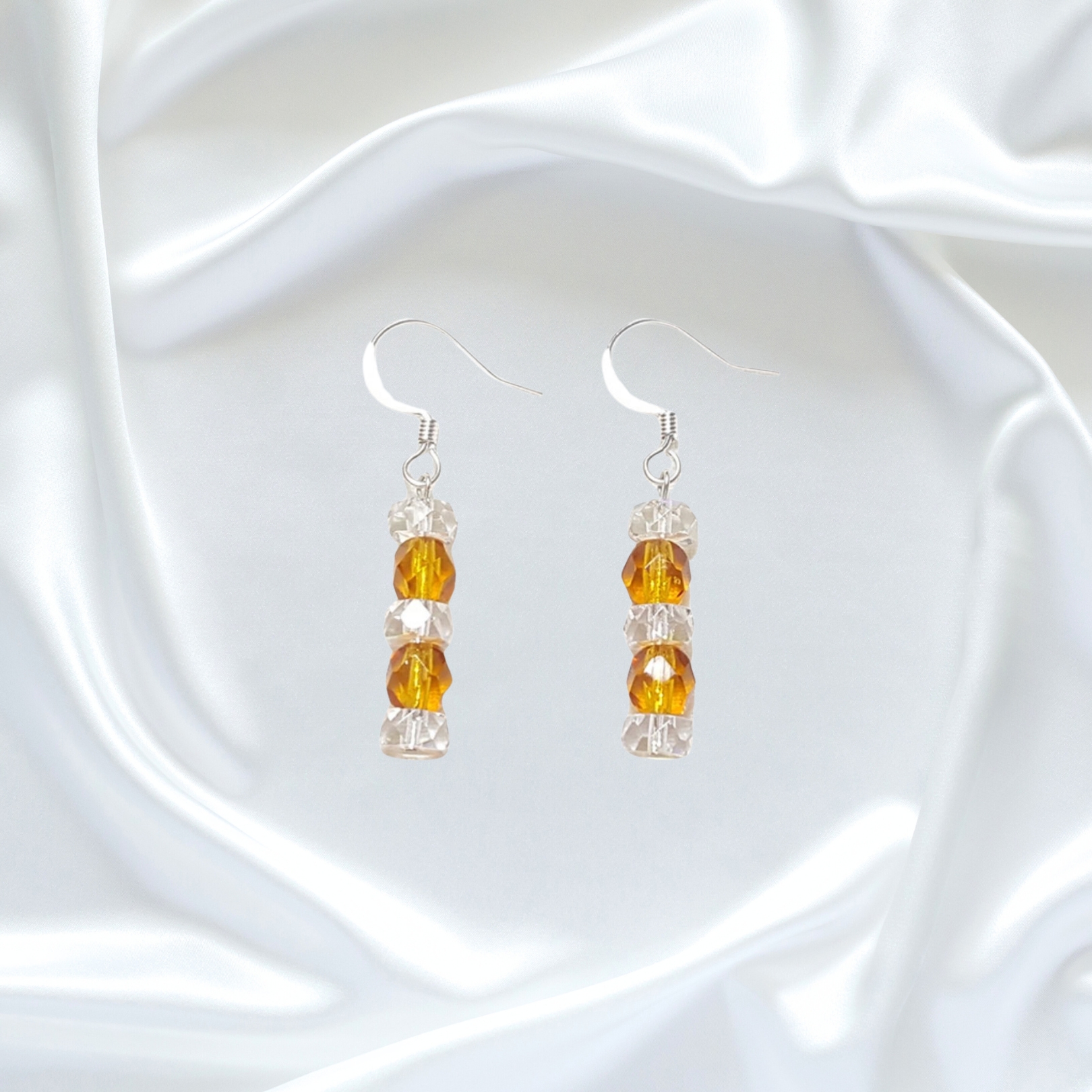 Golden Topaz Crystals Single Strand Statement Necklace Earrings Set Teardrop Pendant