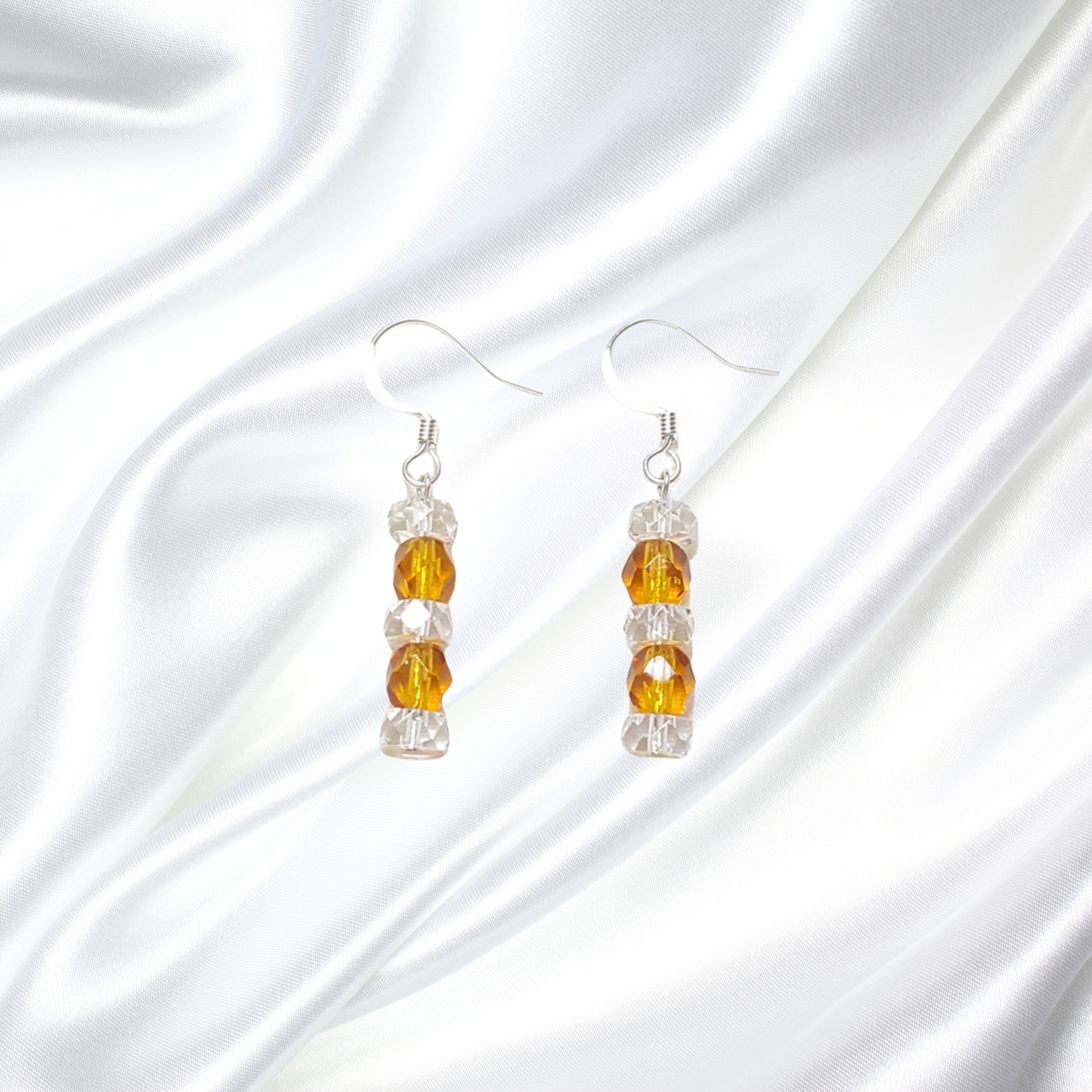 Golden Topaz Crystals Single Strand Statement Necklace Earrings Set Teardrop Pendant